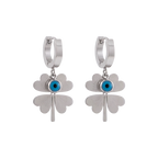 Blue Evil Eye Four-Leaf Clover Earrings