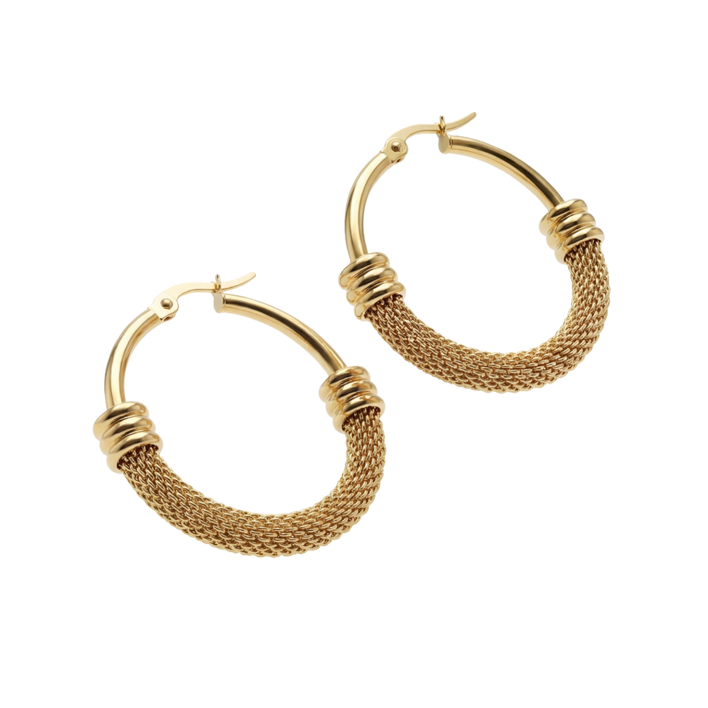 Textured Gold Mesh Hoop Earrings