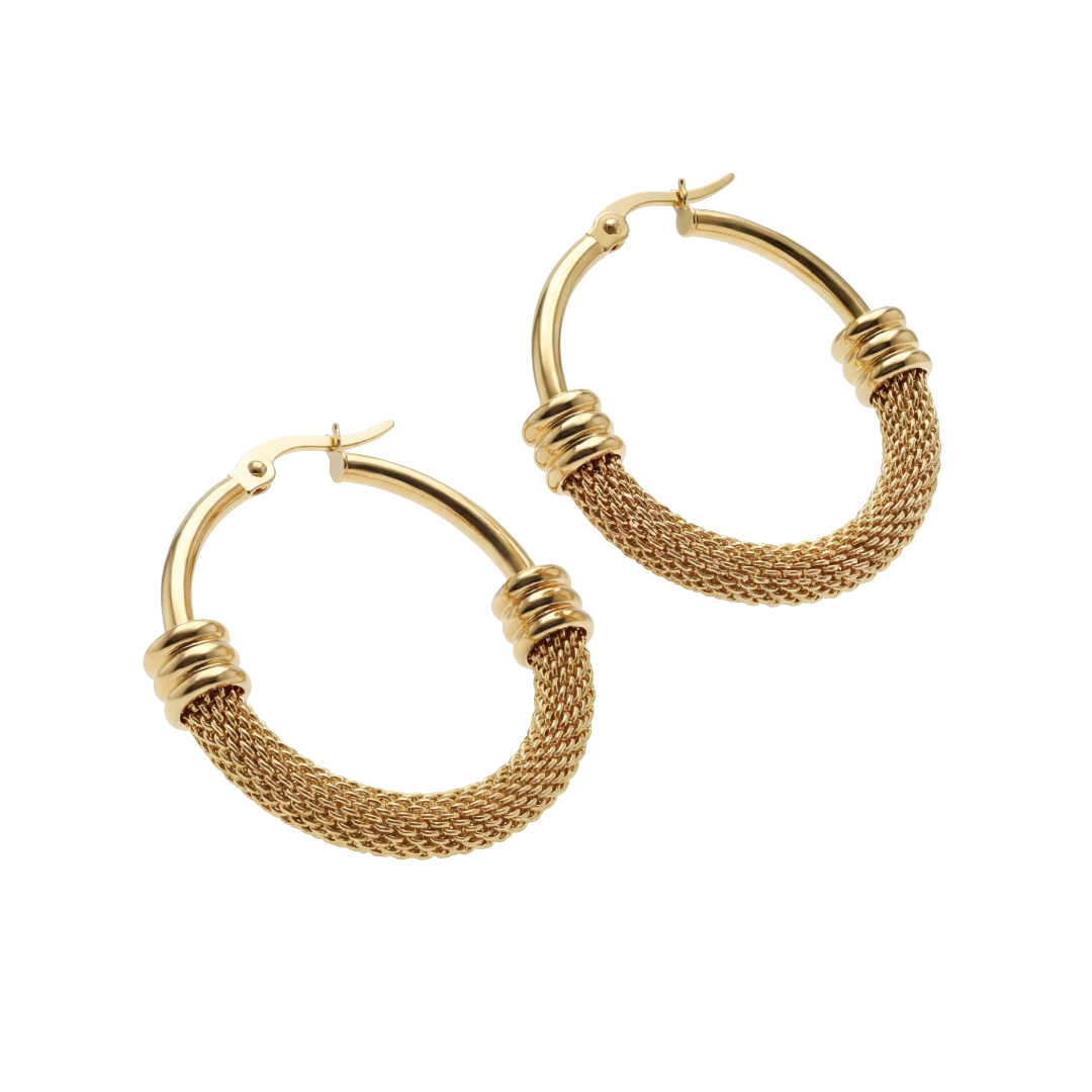 Textured Gold Mesh Hoop Earrings