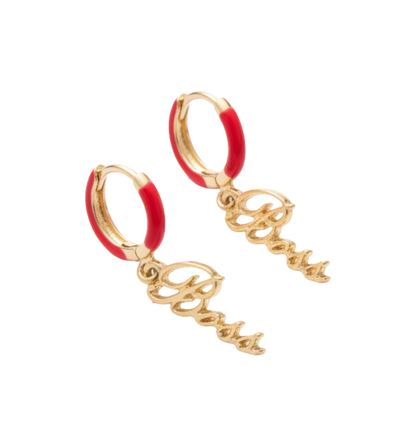 Boss Red Enamel Earrings