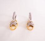 Pair of gold and silver earrings on a light background