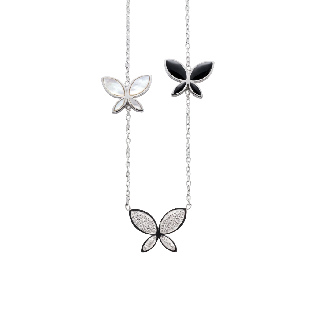Elegant Silver Butterfly Cascade Necklace