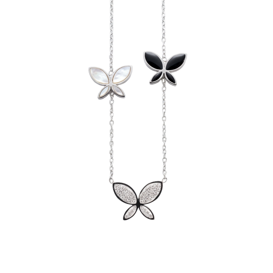 Colar elegante em prata com pendente de borboleta em cascata