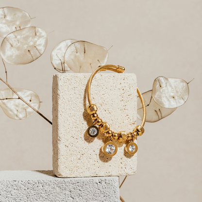 Stainless Steel Gold Cable Bracelet with Three Crystal Charms