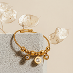 Stainless Steel Gold Cable Bracelet with Three Crystal Charms