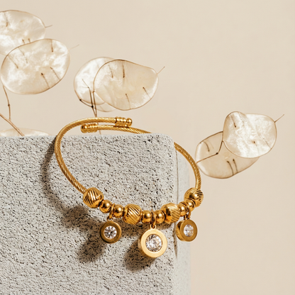 Stainless Steel Gold Cable Bracelet with Three Crystal Charms