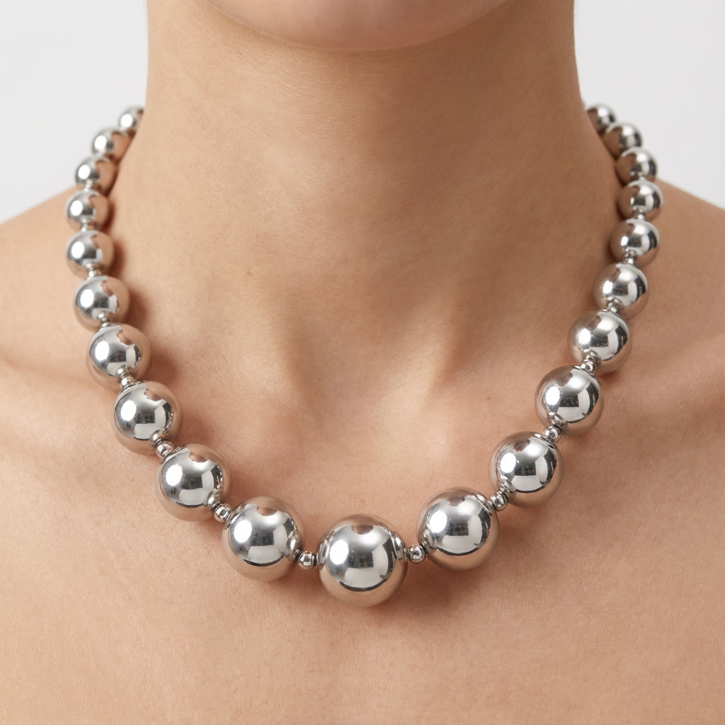 Silver Tone Beaded Ball Necklace