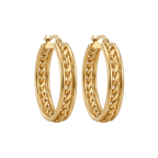 Gold hoop earrings on a white background