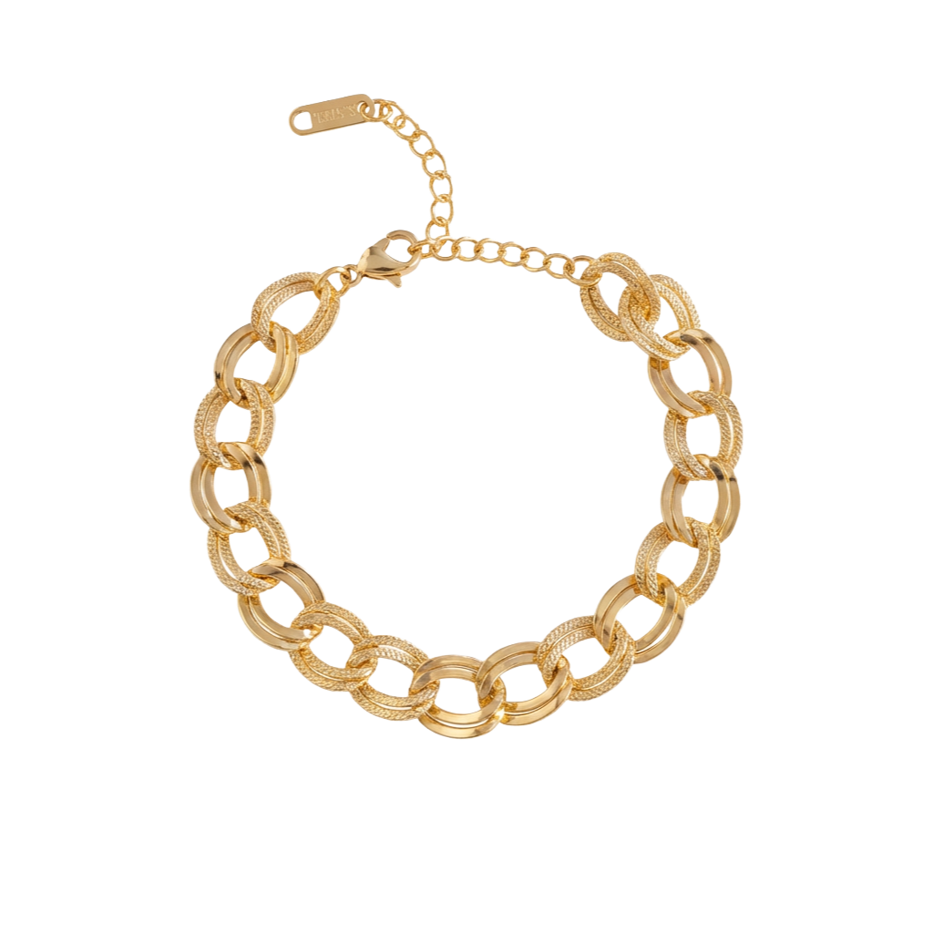 Gold chain bracelet on a white background