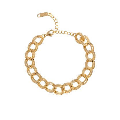 Gold chain bracelet on a white background