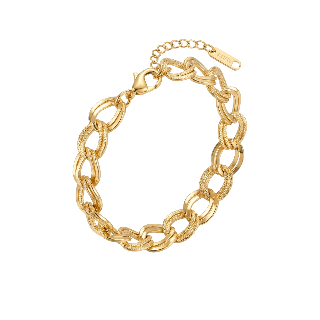 Gold chain bracelet on a white background