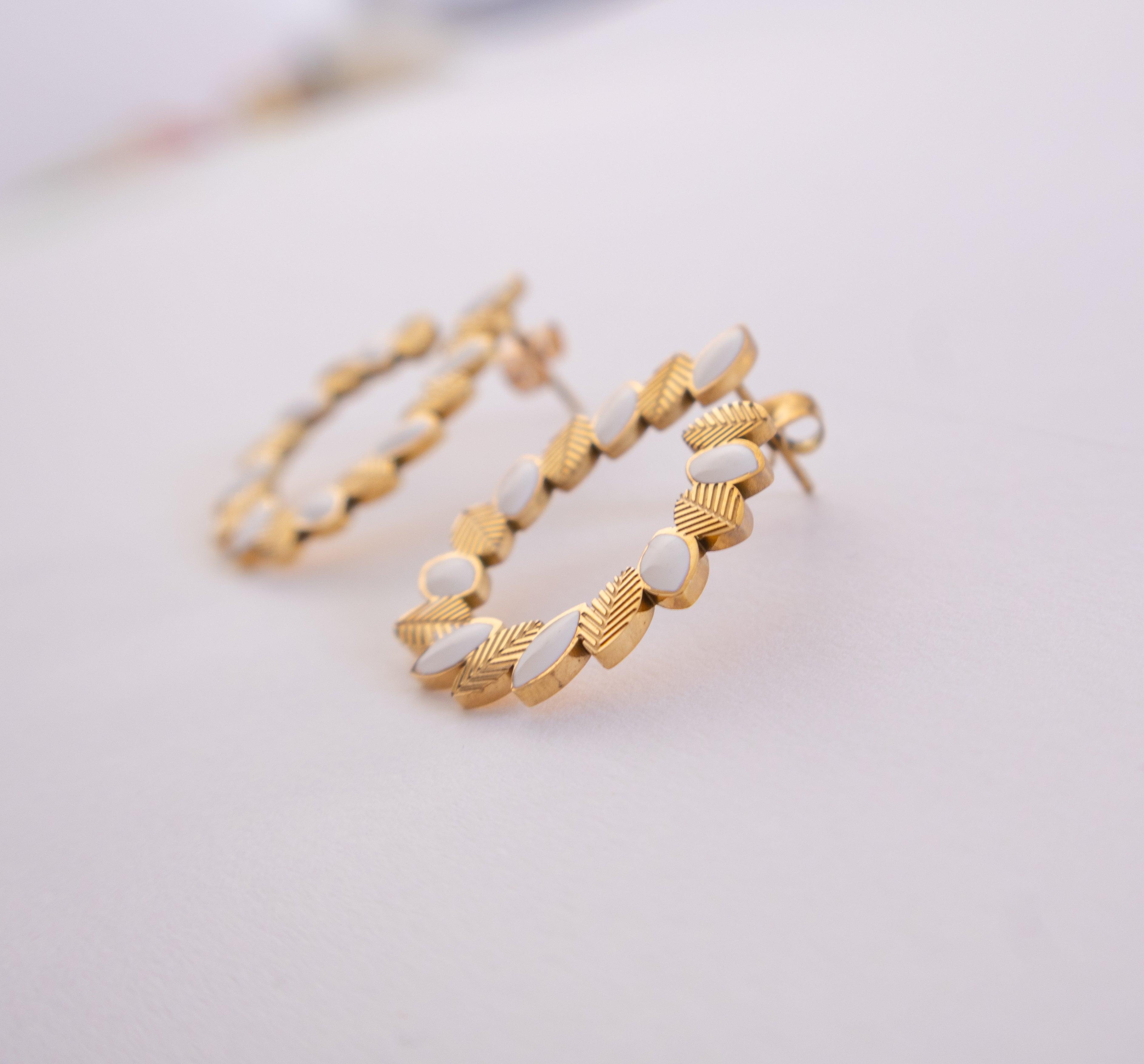 Gold Marquise Accent Hoop Earrings