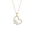 Gold heart-shaped necklace with a clear gemstone on a white background