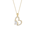 Gold heart-shaped necklace with a clear gemstone on a white background