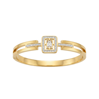 Gold bracelet with diamond accents on a white background
