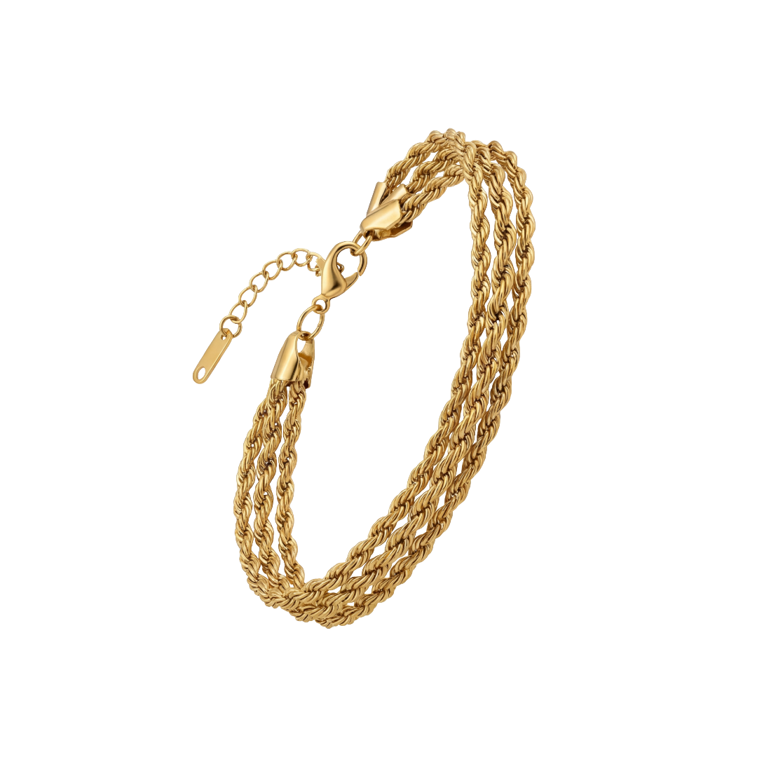 Gold chain bracelet on a white background