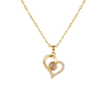 Gold heart-shaped necklace with a pearl center on a white background