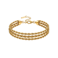 Gold triple-strand bracelet on a white background