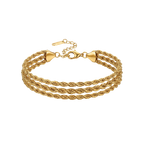 Gold triple-strand bracelet on a white background