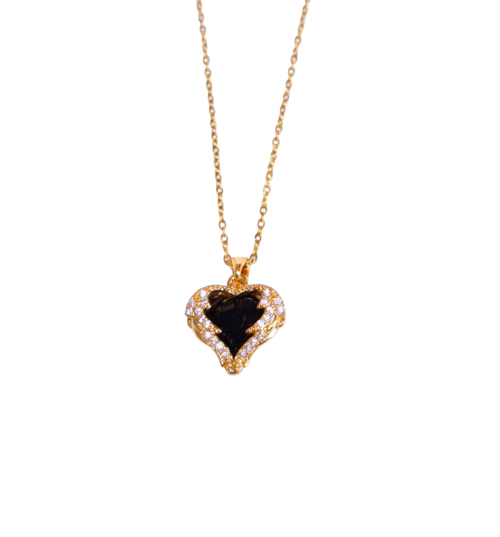 Collar con medallón de corazón negro de dos caras