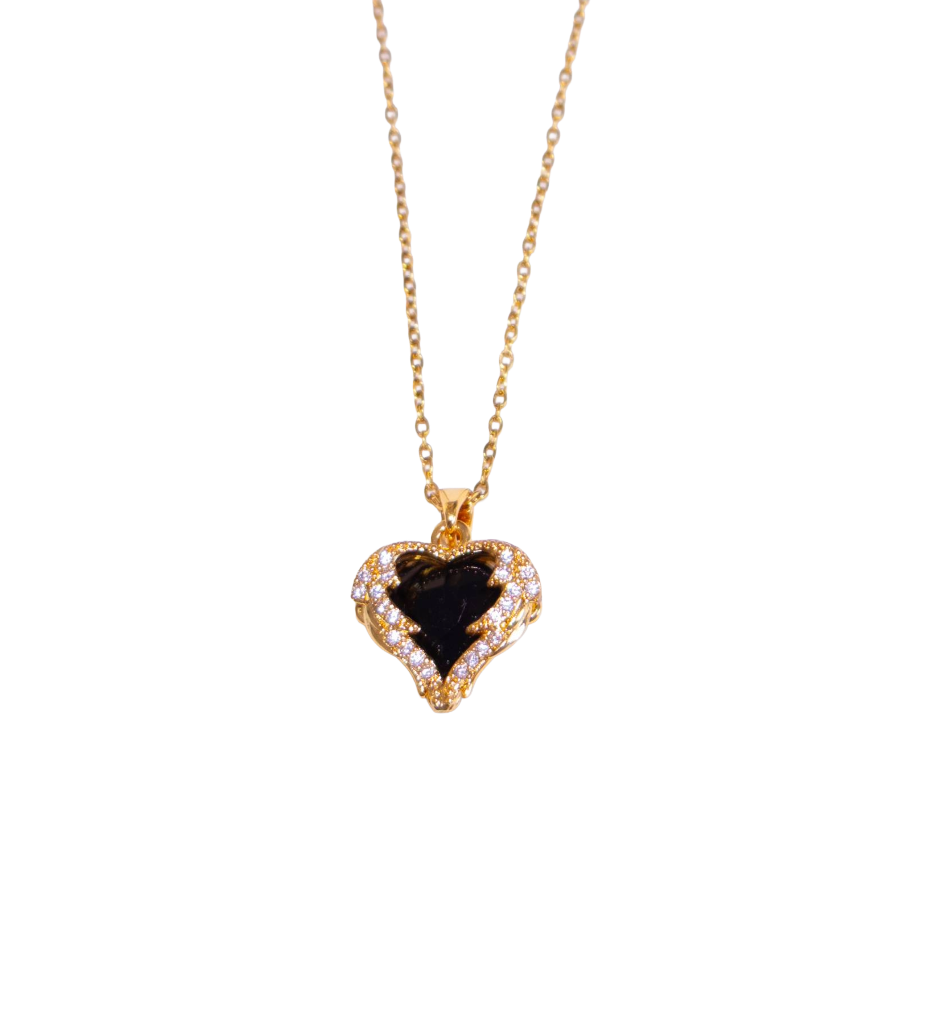 Two-Sided Black Heart Locket Necklace