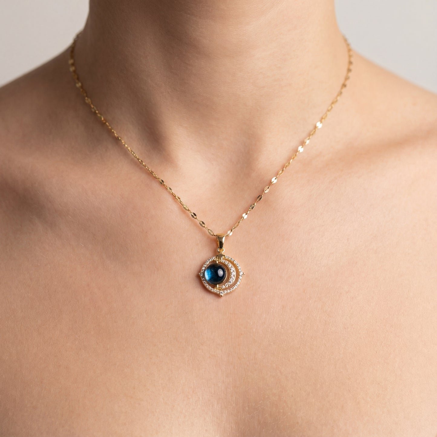 Luminous Blue Orbit Pendant Necklace