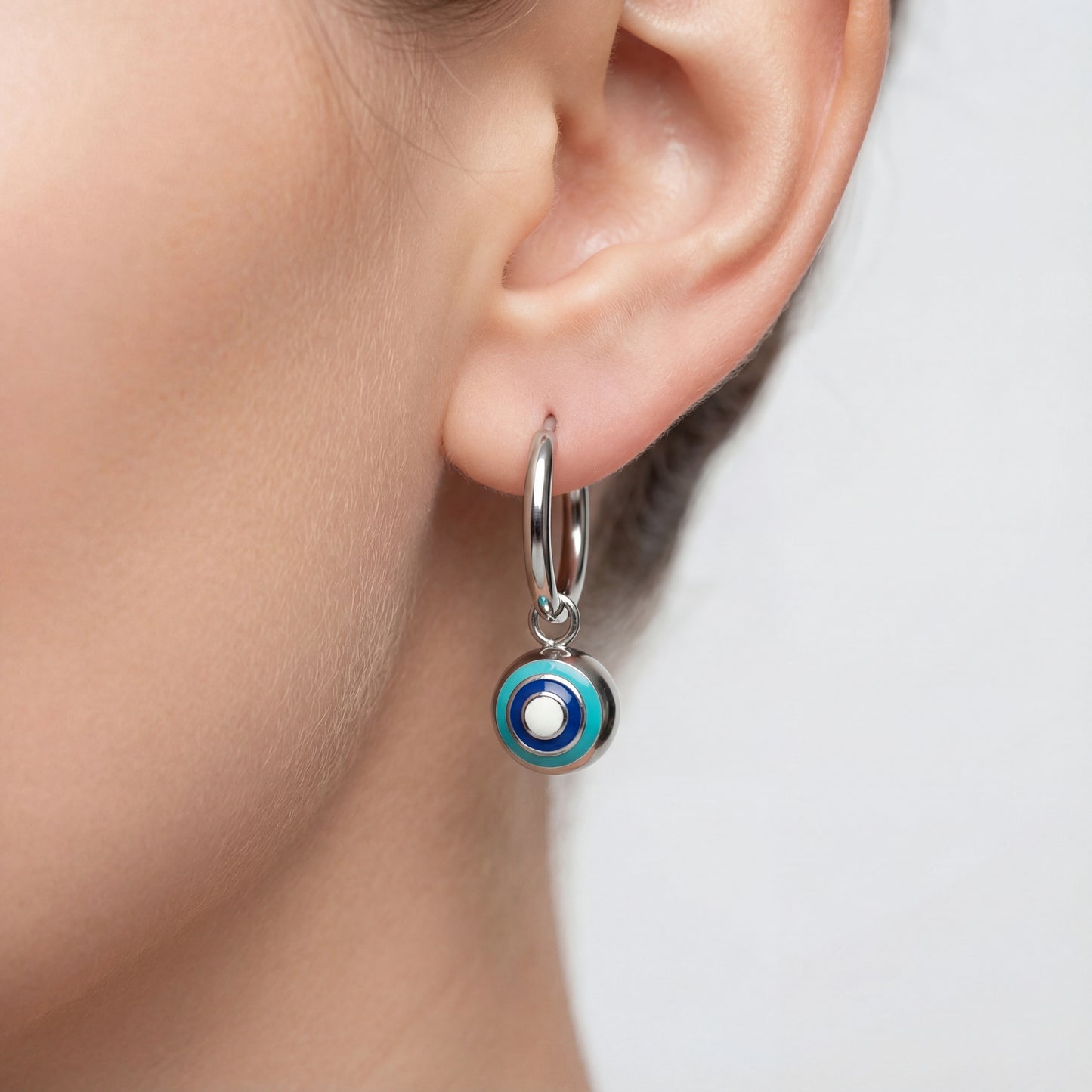 Silver Ball Evil Eye Earrings