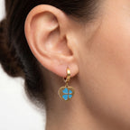 Blue Clover Charm Heart Earings