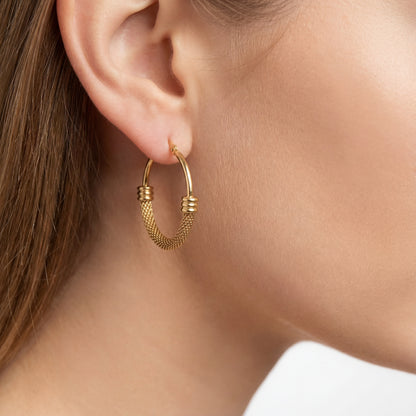 Textured Gold Mesh Hoop Earrings
