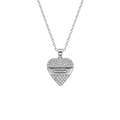 Heart-shaped silver pendant necklace on a white background