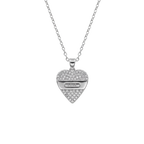 Heart-shaped silver pendant necklace on a white background
