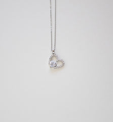 Stainless Steel Silver Plated Crystal Heart Pendant Necklace