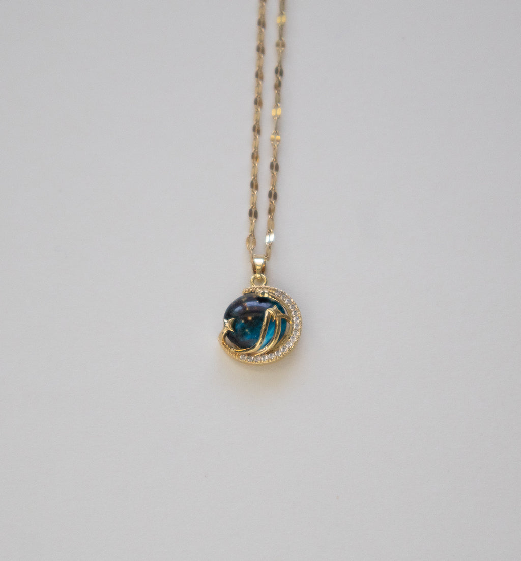 Stainless Steel Heart Pendant Necklace with Iridescent Stone and Crystals