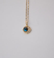 Stainless Steel Gold Plated Evil Eye Pendant Necklace with Blue Stone