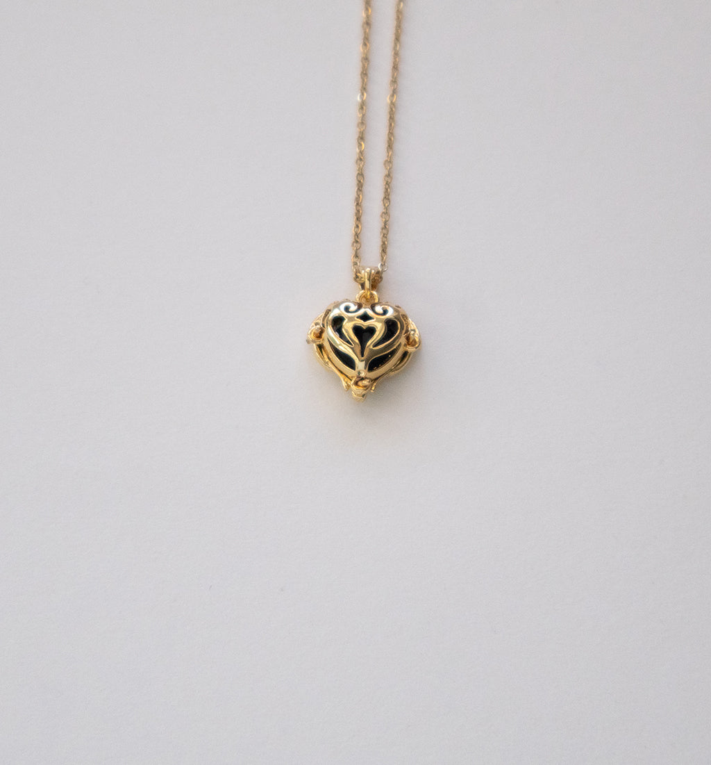Stainless Steel Gold Plated Ornate Heart Locket Necklace