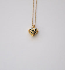 Stainless Steel Gold Plated Ornate Heart Locket Necklace