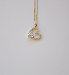 Stainless Steel Heart Pendant Necklace with Crystal Accents and Gold Finish