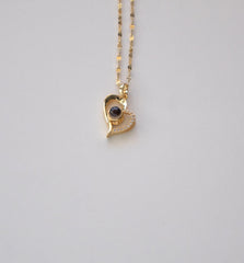 Stainless Steel Gold Plated Heart Pendant Necklace with Black Stone and Crystals