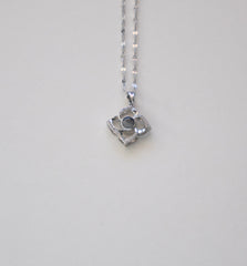 Stainless Steel Silver Plated Four Leaf Clover Pendant Necklace with Black Stone