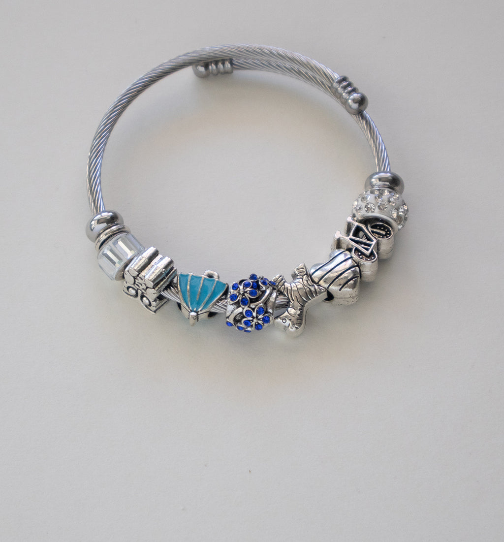 Stainless Steel Cable Wire Charm Bracelet Stainless Steel with Decorative Charms