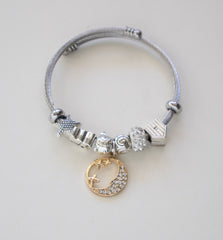 Stainless Steel Cable Wire Charm Bracelet Stainless Steel with Blue Accent Charms
