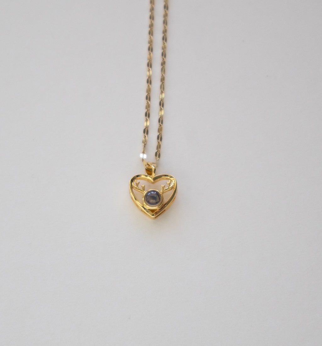 Stainless Steel Heart Pendant Necklace with Antler Design