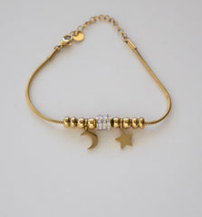 Stainless Steel Moon and Star Charms Bracelet