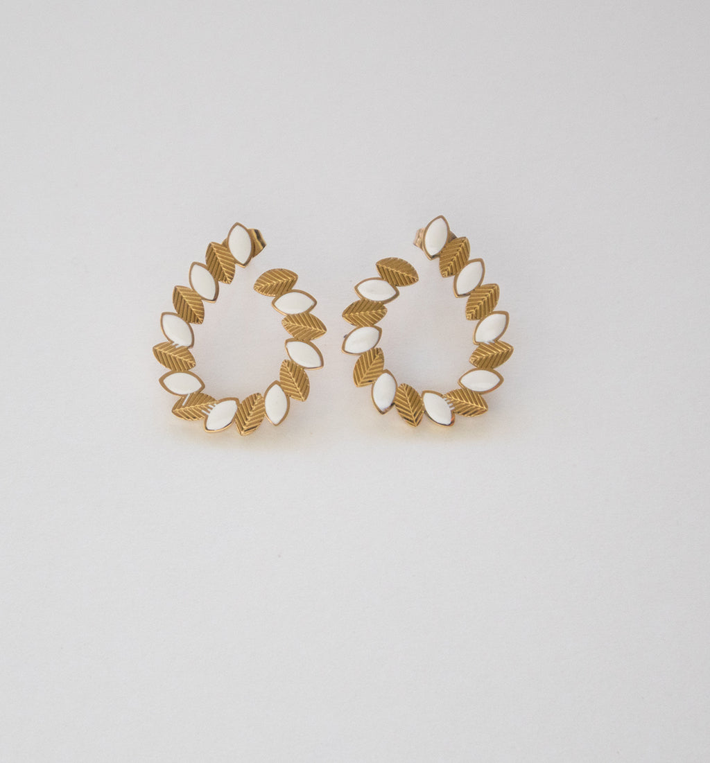 Stainless Steel Gold Plated Leaf Vine Hoop Earrings