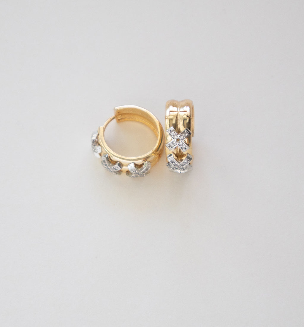 Crystal Huggie Cross Earrings