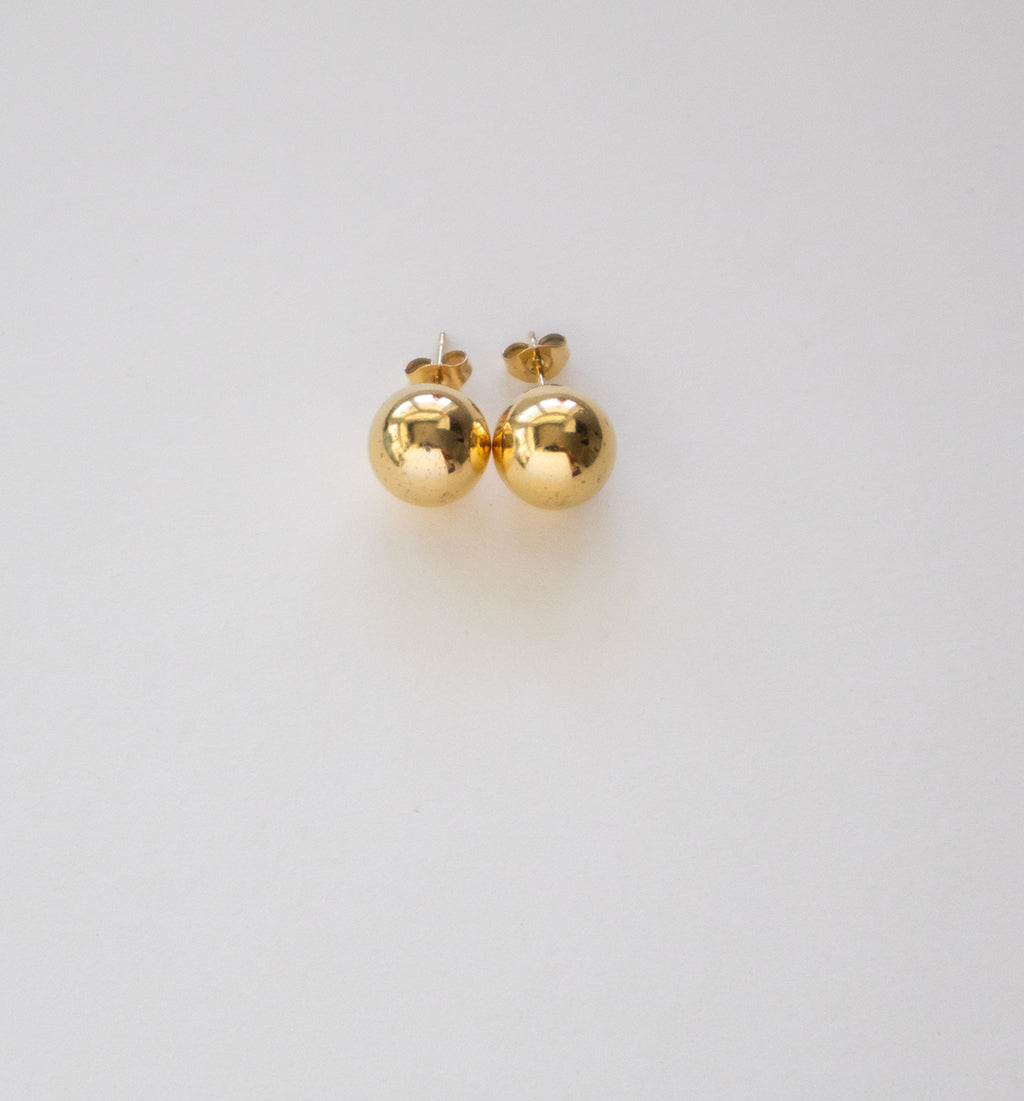 Stainless Steel Gold Plated Large Ball Stud Earrings