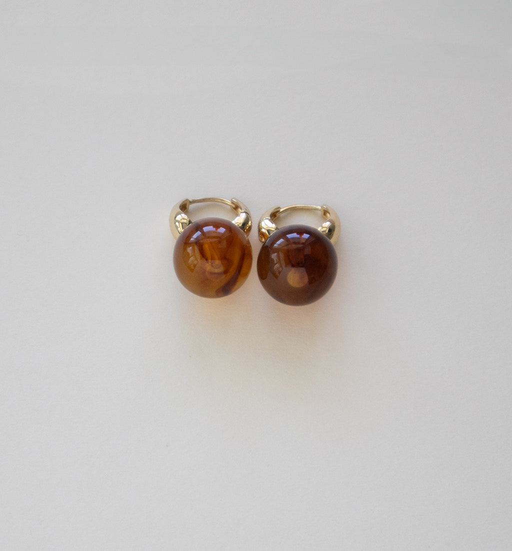 Stainless Steel Gold-tone Hoop Earrings with Amber Natural Stone Beads