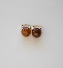 Stainless Steel Gold-tone Hoop Earrings with Amber Natural Stone Beads