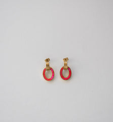 Stainlees Steel Pink Enamel Oval Drop Earrings