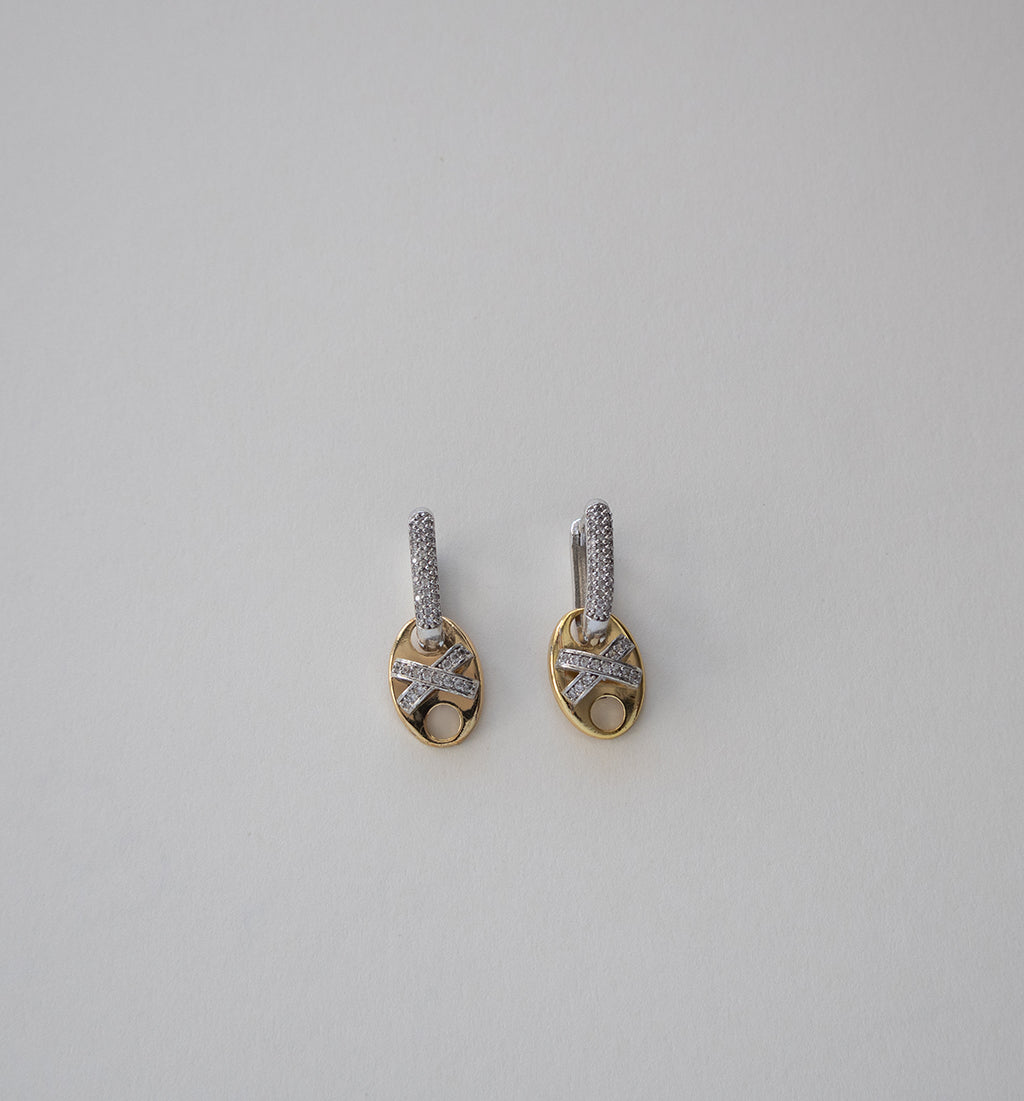 Stainless Steel Earrings with Gold and Silver Tone Finish and Crystal Accents